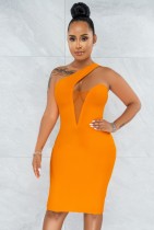Summer Sexy Orange Cut Out With Mesh Sleeveless Dress