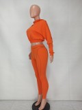 Fall Casual Orange Puff Long Sleeve With Hoody Crop Top And Line Legging Tracksuit