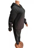 Winter Plus Size Black V Neck Long Sleeve Top And Pant Wholesale Two Piece Sets
