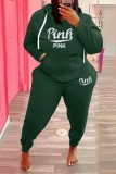 Winter Plus Size Sportwear Green Print Long Sleeve Hoodies And Pant Wholesale Womens 2 Piece Sets