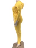 Winter Plus Size Sportwear Yellow Zipper Print Long Sleeve Hoodies And Pant Wholesale 2 Piece Sets