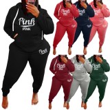 Winter Plus Size Sportwear Red Print Long Sleeve Hoodies And Pant Wholesale Womens 2 Piece Sets