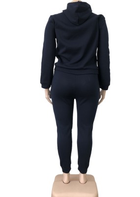 Winter Plus Size Sportwear Black Print Long Sleeve Hoodies And Pant Wholesale Womens 2 Piece Sets