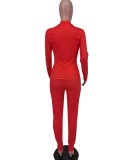 Spring Red Print Tight Hoody Two Piece Pant Set Tracksuit