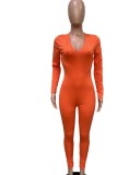 Spring Orange Sexy Cut Out Scrunch Long Sleeve Party Jumpsuit
