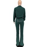 Winter Green Beading Letter Long Sleeve Jacket and Pants Two Piece Set