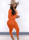 Spring Orange Sexy Cut Out Scrunch Long Sleeve Party Jumpsuit
