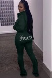 Winter Green Beading Letter Long Sleeve Jacket and Pants Two Piece Set