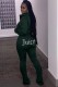 Winter Green Beading Letter Long Sleeve Jacket and Pants Two Piece Set