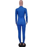 Spring Blue Print Tight Hoody Two Piece Pant Set Tracksuit