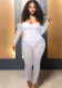 Spring White Sexy Strap Ruched Mesh Jumpsuit