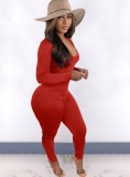 Spring Red Sexy Cut Out Scrunch Long Sleeve Party Jumpsuit