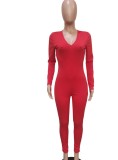 Spring Red Sexy Cut Out Scrunch Long Sleeve Party Jumpsuit