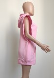 Spring Pink Pocketed Sleeveless Hoody Sweatshirt Dress