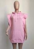 Spring Pink Pocketed Sleeveless Hoody Sweatshirt Dress