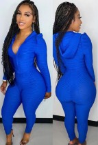 Spring Blue Hooded Zipper Top and High Waist Legging Set Wholesale Yoga Clothing