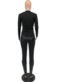 Spring Black Letter Beading Letter Tight Shirt and Pants Two Piece Set