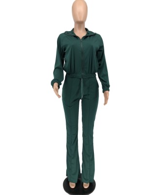 Winter Green Beading Letter Long Sleeve Jacket and Pants Two Piece Set