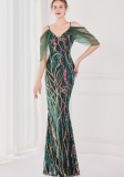 Summer Green Sequin Strap Mermaid Long Evening Dress