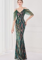 Summer Green Sequin Strap Mermaid Long Evening Dress