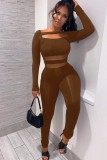 Spring Brown Sexy Cut Out Long Sleeves Party Jumpsuit