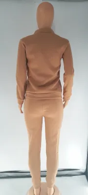 Winter Khaki Beading Letter Long Sleeve Two Piece Pant Set Tracksuit