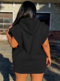 Spring Black Pocketed Sleeveless Hoody Sweatshirt Dress