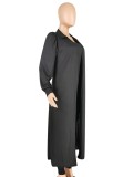 Spring Sexy Black Strapless Slim Jumpsuit and Puff Sleeve Long Coat Set Cheap Wholesale Two Piece Sets
