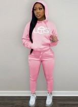 Winter Casual Sport Pink Embroidered Fleece Hoodies and Sweatpants Two Piece Set Wholesale Sportswear Usa
