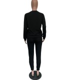 Winter Casual Sports Black Round Neck Long Sleeve Loose Sweatshirt and Jogger Pants Two Piece Set Wholesale Sportswear