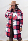 Winter Casual Red Plaid Turndown Collar Long Sleeve Loose Blouse Coat