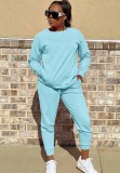Winter Casual Sports Light Blue Round Neck Long Sleeve Loose Sweatshirt and Jogger Pants Two Piece Set Wholesale Sportswear