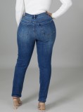 Spring Sexy Blue High Waist Ripped Hole Slim Elasticity Jeans
