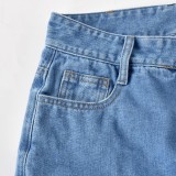 Spring Casual Blue High Waist Side Lace-up Denim Jeans