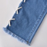 Spring Casual Blue High Waist Side Lace-up Denim Jeans