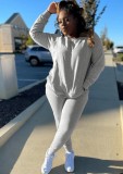Winter Casual Sports Gray Round Neck Long Sleeve Loose Sweatshirt and Jogger Pants Two Piece Set Wholesale Sportswear