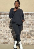 Winter Casual Sports Black Round Neck Long Sleeve Loose Sweatshirt and Jogger Pants Two Piece Set Wholesale Sportswear