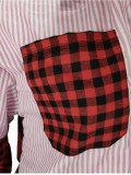 Spring Casual Red Plaid Patch Long Sleeve Button Up Blouse Dress