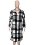 Winter Casual Gray Plaid Button Up Turndown Collar Full Sleeve Long Blouse Coat