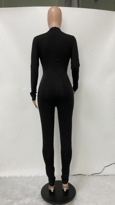 Spring Sexy Black Cut Out Long Sleeve Jumpsuit