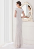 Summer Elegant White V Neck Tassels Short Sleeve Sequins Stripe Mermaid Evening Dress