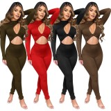 Spring Sexy Green Cut Out Long Sleeve Jumpsuit