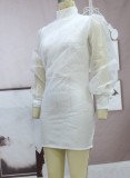 Spring White Elegant Long Sleeve Bodycon Dress
