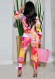 Spring Fashion Print Button Up Long Sleeve Shirt And Pant Wholesale 2 Piece Outfits