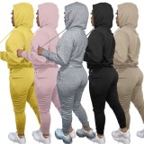 Winter Sportwear Grey Letter Print Long Sleeve Hoodies And Pant Wholesale Two Piece Sets