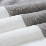 Winter Casual Grey Contrast Fleece Zipper Long Sleeve Hooded Top