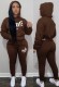 Winter Sportwear Brown Letter Print Long Sleeve Hoodies And Pant Wholesale Two Piece Sets