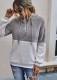 Winter Casual Grey Contrast Fleece Zipper Long Sleeve Hooded Top