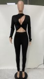 Spring Sexy Black Cut Out Long Sleeve Jumpsuit
