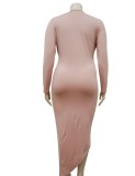 Spring Pink V-Neck Irregular Wrap Plus Size Dress